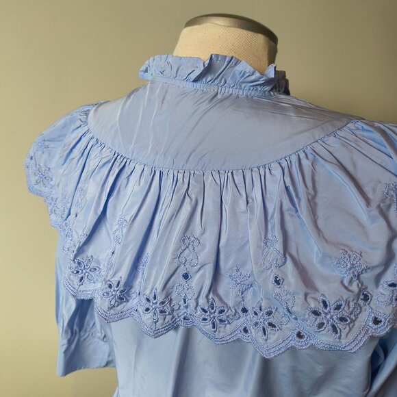 ZARA Baby Blue Broderie Ruffle Top Blouse - Picture 4 of 9